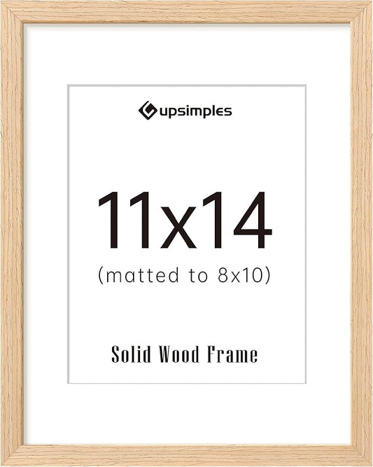 upsimples 11x14 Picture Frame, Natural Solid Wooden Picture Frames, Display 8x10 with Mat or 11 x 14 Without, Vertical or ...