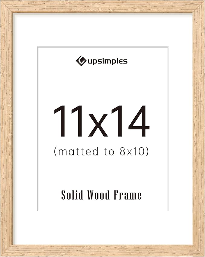 upsimples 11x14 Picture Frame, Natural Solid Wooden Picture Frames, Display 8x10 with Mat or 11 x 14 Without, Vertical or ...
