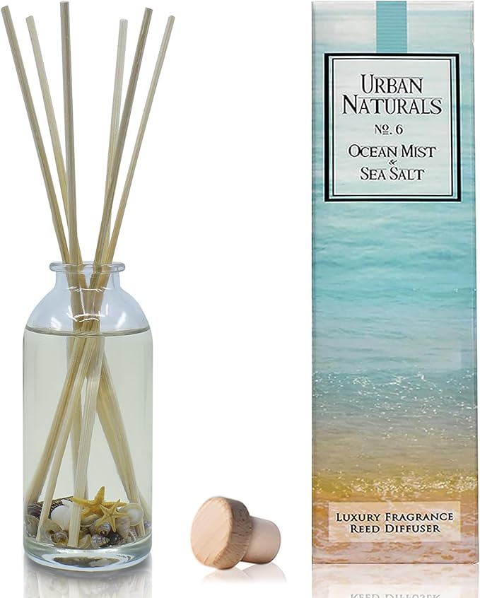 Urban Naturals Ocean Mist & Sea Salt Reed Diffuser Set | Made with Essential Oils & Real Seashells | Decorative Air Freshe...
