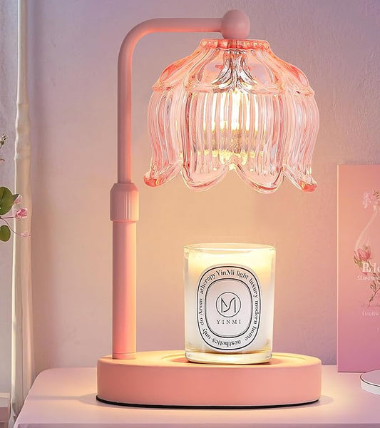 MEIXISUE Pink Flower Candle Warmer Lamp with Timer Dimmer, Adjustable Height No Flame Wax Warmer for Jar Candles, Ideal Gi...