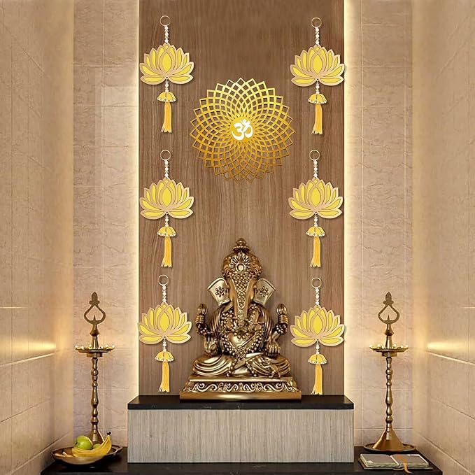SAJTOX Lotus Hangings for Decoration Floral Wall Hangings for Temple Decor Pooja Room Decoration Items Back Dropper Showpi...