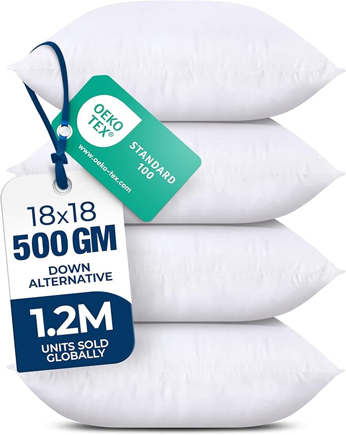 Utopia Bedding Throw Pillows (Set of 4, White) – 18 x 18 Inches Down Alternative Pillows for Bed, Sofa, and Couch - Fluffy...