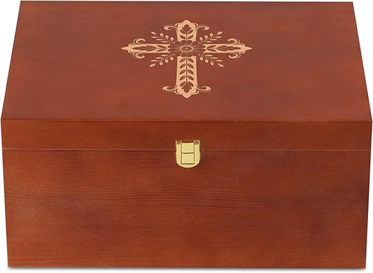 InnoBeta Christian Gifts Keepsake Box with Cross, Wooden Storage Boxes, Decorative Organizer with Lid for New Couples Memo...