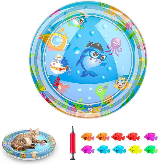 Inflatable Cat Dog Baby Water Mat Toy, [Newly Upgraded, 2 Layers Thickened] Premium Anti-Scratch Leak Proof Mat, with Floa...