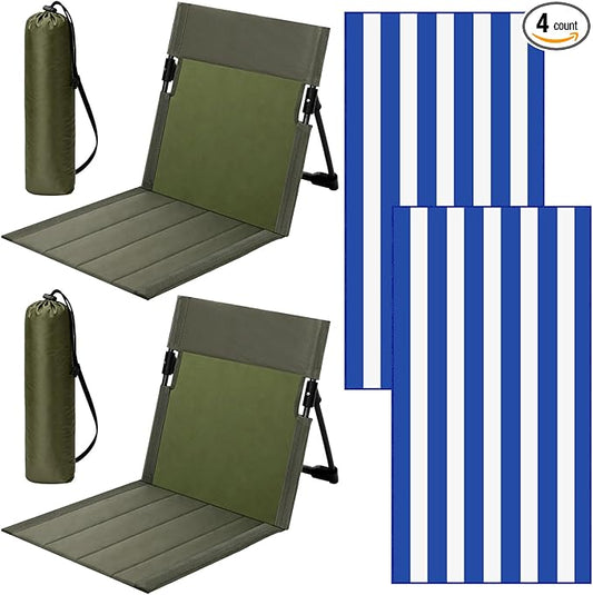 Yalikop 4 Pcs Foldable Seat for Poolside Chairs with Bag Portable Outdoor Beach Chairs with 30" x 60" Stripe Pool Beach To...