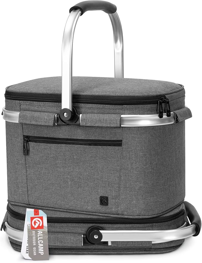 ALLCAMP Insulated Cooler Bag Portable Collapsible Picnic Basket Cooler Bag Collapsible, Leakproof, Lightweightwith Sewn in...