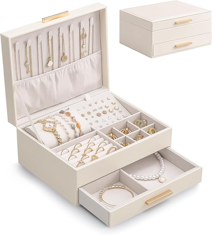 Lolalet 2-Layer Jewelry Box Organizer for Women Girls, Jewelry Storage Case Holder with Drawers for Necklaces Ring Earring...