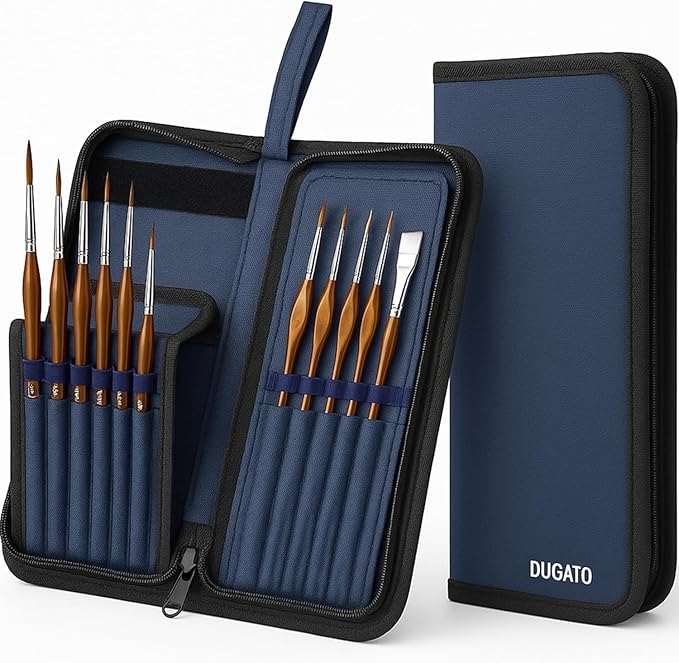 DUGATO Short Paint Brush Holder & Organizer 5.4x10.7 Inches, Blue Canvas Bag for Brushes up to 9.3" Length, Case with 15 S...