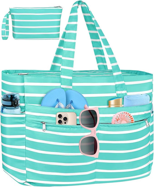 HUANLANG Extra Large Beach Bag Waterproof Beach Totes Bags for Women Men,Pool Bag with Zipper Wet Pocket