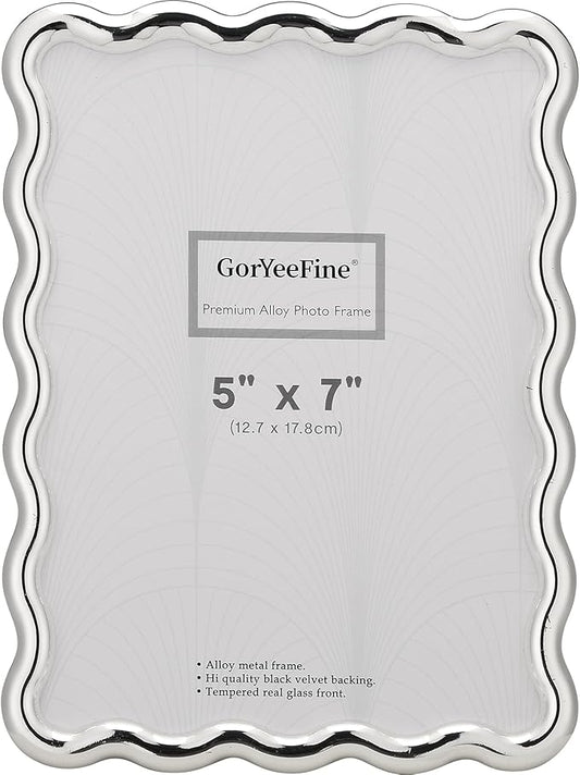 GorYeeFine Silver 5x7'' Wave Design Photo Frame,High-End Heavy Duty Metal Picture Frames 7x5'' with Velvet Back,Fashionabl...