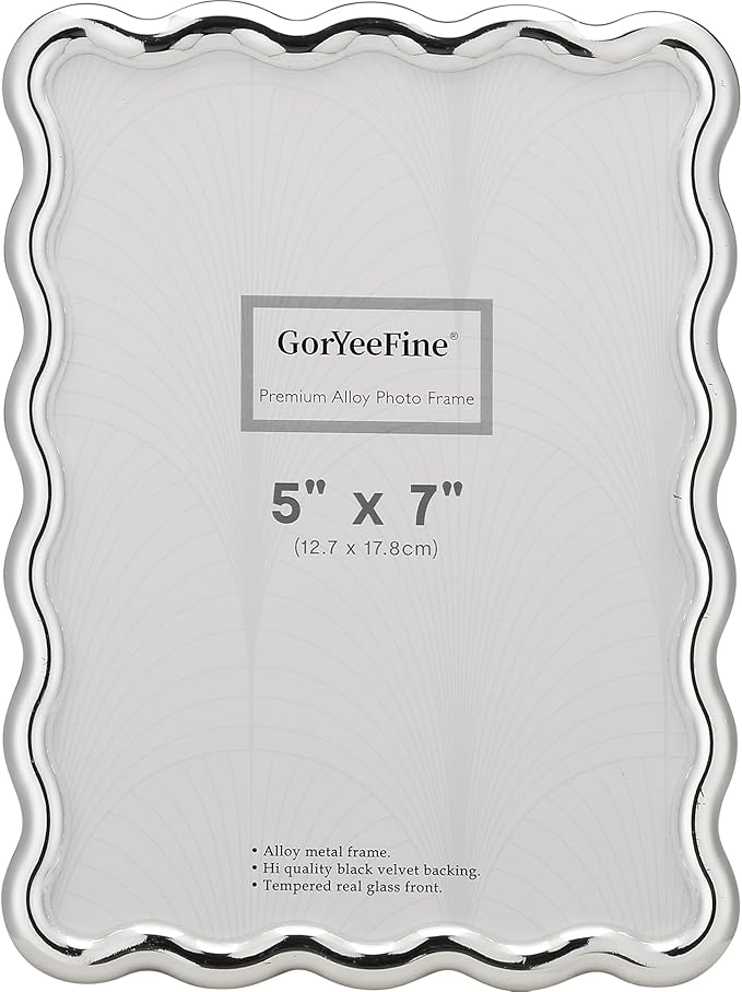 GorYeeFine Silver 5x7'' Wave Design Photo Frame,High-End Heavy Duty Metal Picture Frames 7x5'' with Velvet Back,Fashionabl...