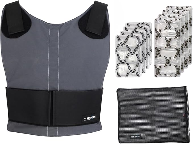 Glacier Tek Concealable Cooling Vest, 59 Degrees for 2.5 Hours 8 Cool Packs, Recharge in 30 Minutes