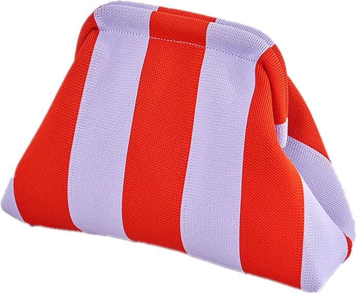 DIHKLCIO Clutch Purses for Women 2026 Summer Beach Woven Crochet Bag Dumpling Striped Ruched Cloud Purse Evening Handbag