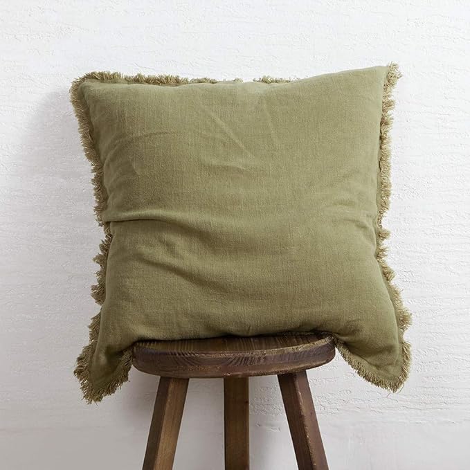 ATLINIA Fringed Cushion Cover 20 x 20 Soft Linen Decorative Throw Pillow Cover for Couch Sofa Bed and Outdoor Olive Pillow...