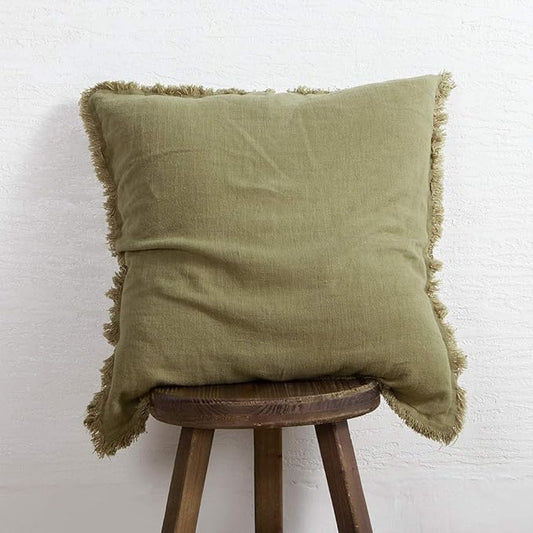 ATLINIA Fringed Cushion Cover 20 x 20 Soft Linen Decorative Throw Pillow Cover for Couch Sofa Bed and Outdoor Olive Pillow...