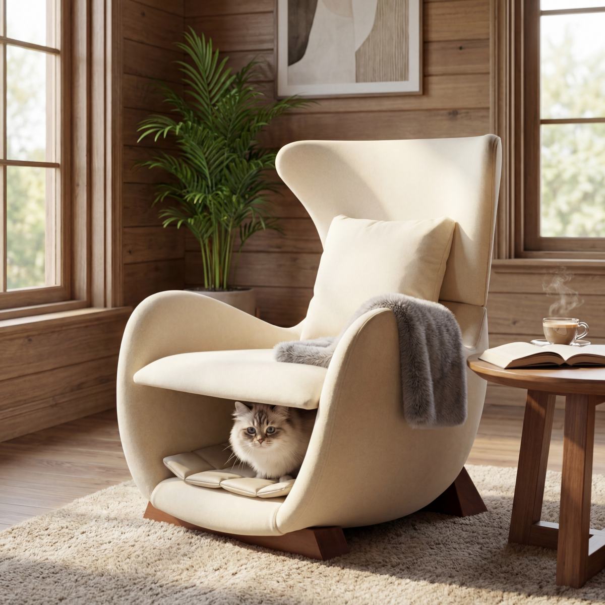 Modern Beige Polyester Accent Chair With Pet Storage Space - 330 Lbs Capacity, Living Room Lounge Chair, Stylish & Durable Design