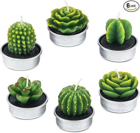 Handmade Delicate Succulent Cactus Candles for Birthday Party Wedding Spa Home Decoration(6 Packs-1)