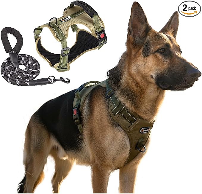 LUVMOJO Tactical Dog Harness and Leash Set, No Pull Adjustable Heavy Duty Pet Vest with Handle, Reflective Harnesses and L...