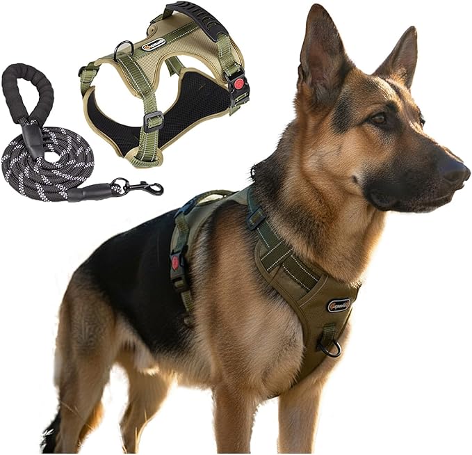 LUVMOJO Tactical Dog Harness and Leash Set, No Pull Adjustable Heavy Duty Pet Vest with Handle, Reflective Harnesses and L...