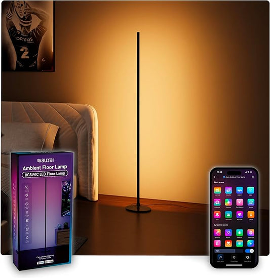Aura Labs RGBICW Floor Lamp, Ambient Light LED Corner Light Alexa Control with Music Sync 1000 Lumen 4-Billion Colors, 90+...