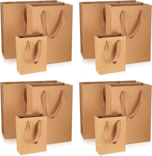 12 Pcs Kraft Paper Bags with Handles, Brown Paper Gift Bags Bulk, Small, Medium & Large Retail Bags for Small Business, Sh...