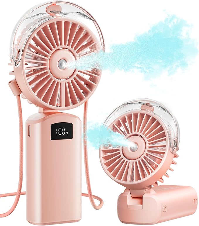 Gaiatop Portable Misting Fan, 180° Foldable Handheld, 3 Speeds USB Rechargeable, Spray Water Mist with LED Digital Displa...