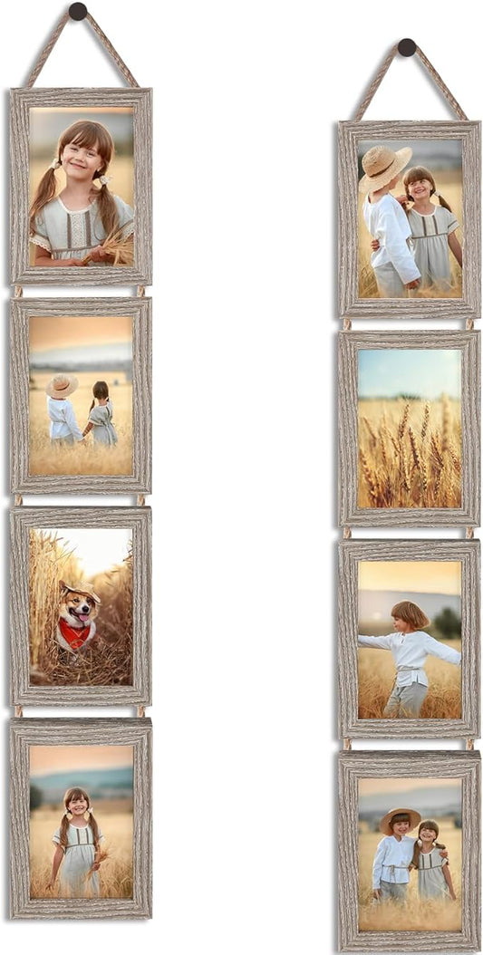 QUTREY 4x6 Hanging Picture Frames Collage Set of 2, 4 Openings 4 x 6 Photo Frames for Vertical 4 by 6 inch Pictures for Wa...