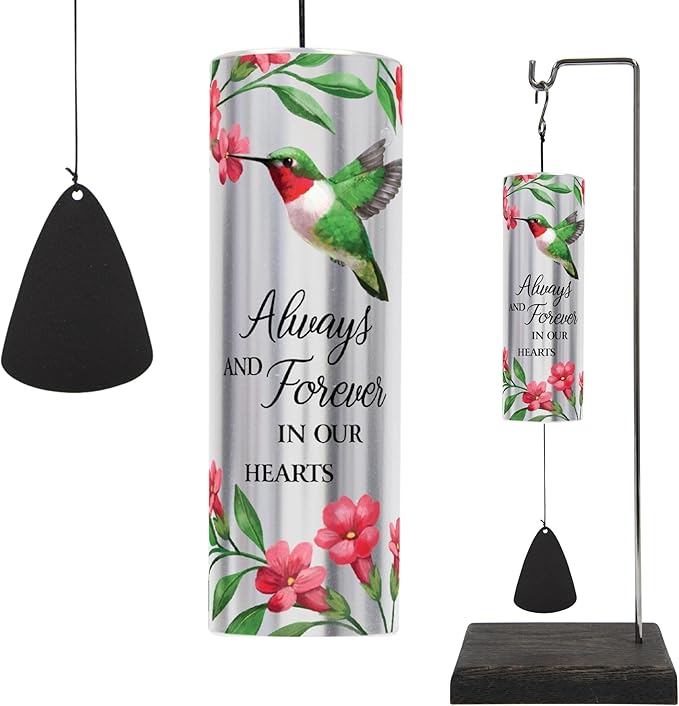 The Bridge Collection Memorial Wind Chime with Hummingbird Design and Stand - Memorial Keepsake with Display Stand - Grief...