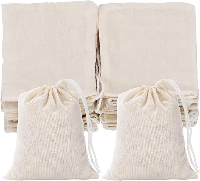 Tatuo 3 x 4 Inches Muslin Cotton Drawstring Bags Canvas Linen Sachet Bag Reusable Empty Gift Pouch for Party Home Supplies