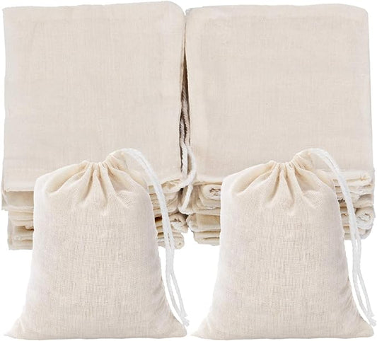 Tatuo 3 x 4 Inches Muslin Cotton Drawstring Bags Canvas Linen Sachet Bag Reusable Empty Gift Pouch for Party Home Supplies