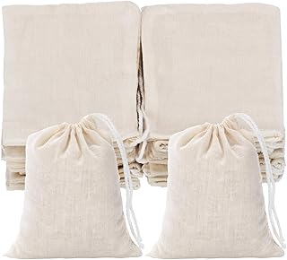 Tatuo 3 x 4 Inches Muslin Cotton Drawstring Bags Canvas Linen Sachet Bag Reusable Empty Gift Pouch for Party Home Supplies