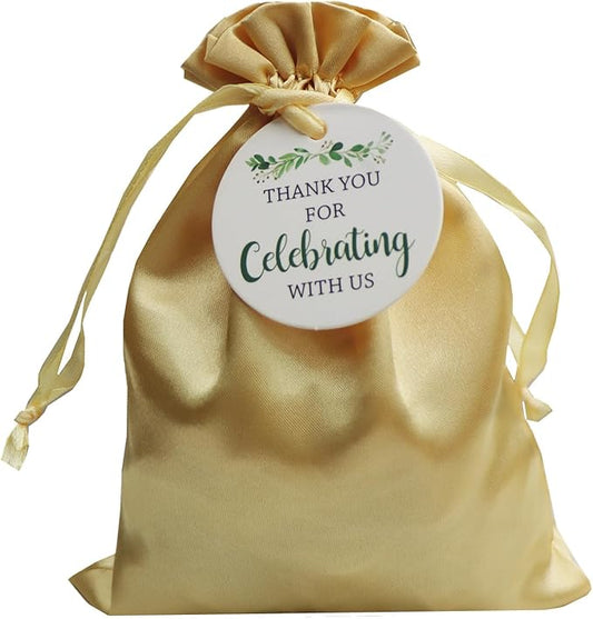 GUIFIER 30 Pack 5x7 Inch Gold Satin Gift Bags with Drawstrings, Party Favor Bags with Thank You Tags, Silk Gift Bags, Smal...
