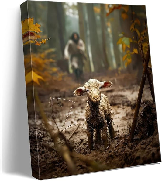 Religious wall decor for prayer room Christian wall art for Christmas decorations indoor Jesus and Lamb canvas wall prints...