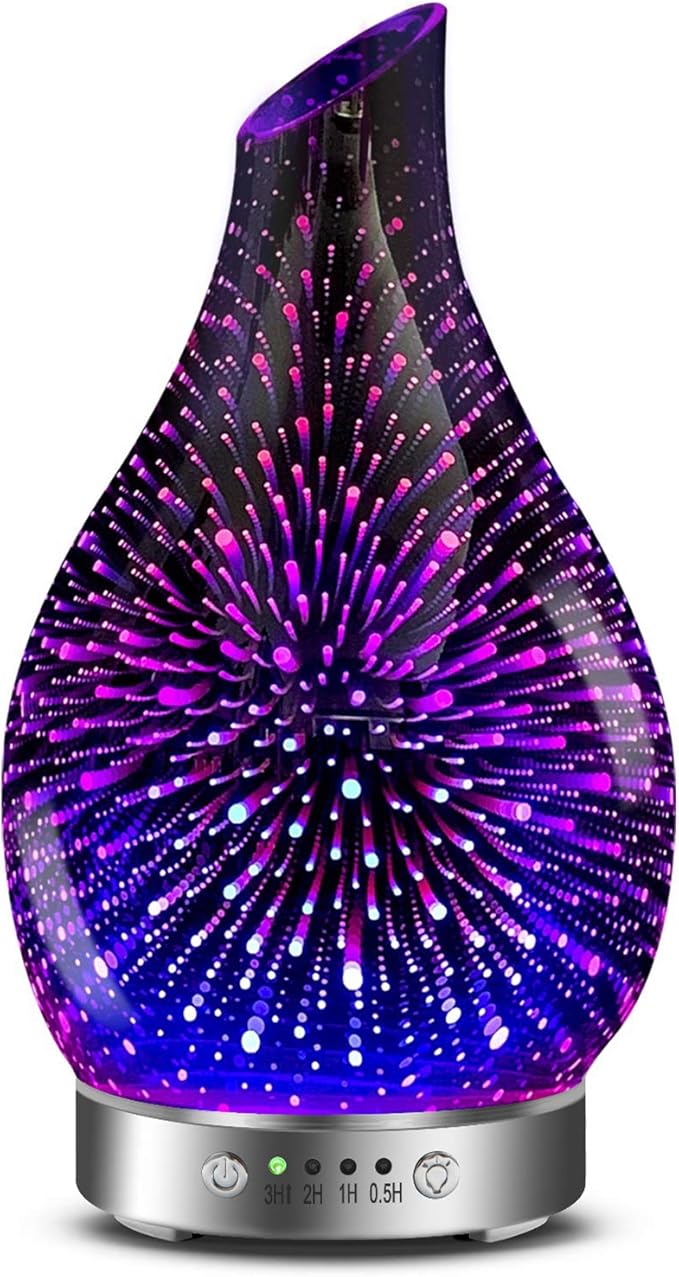 MAXWINER Essential Oil Diffusers Ultrasonic 3D Glass Aromatherapy Diffuser, Auto Shut-Off, Timer Setting, 7 Colors LED Lig...
