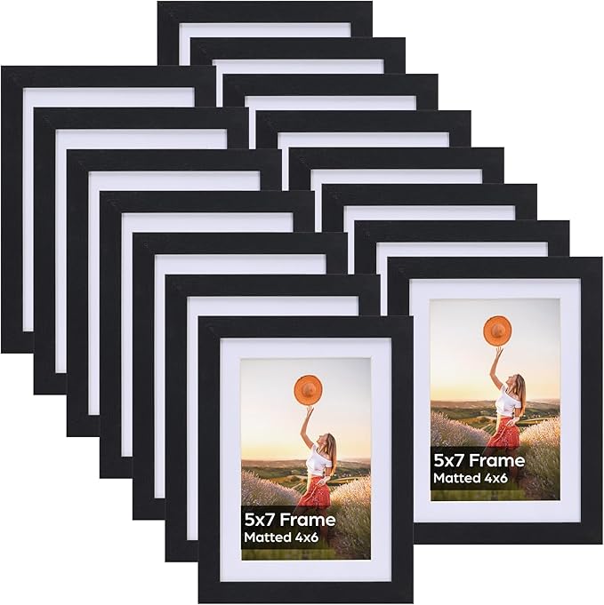 Lyeasw 4x6 Picture Frames Black Set of 15, Display Pictures 4x6 with Mat or 5x7 without Mat, Multi Photo Frames for Wall H...
