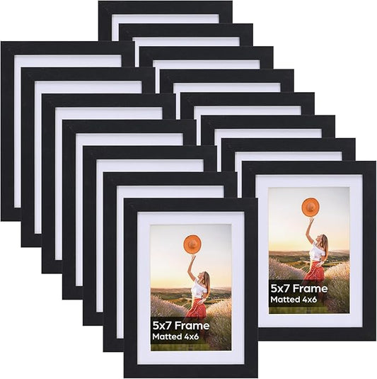 Lyeasw 4x6 Picture Frames Black Set of 15, Display Pictures 4x6 with Mat or 5x7 without Mat, Multi Photo Frames for Wall H...