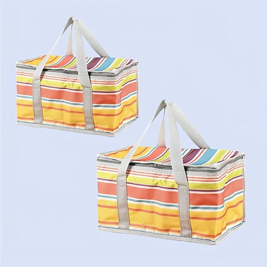 JSLYNB 2pcs Insulated Picnic Bag Reusable Cooler Bags with Zipper Top, Foldable Picnic Basket for Food Storage，Portable Pi...