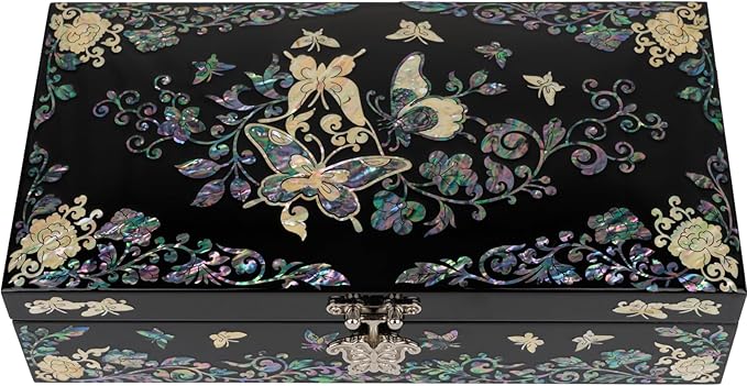 February Mountain Mother of Pearl Jewelry Organizer box - Handmade Large Wooden Box Romantic Anniversary Birthday Gifts fo...
