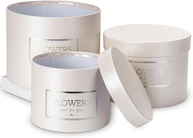 GnFlus White Gift Box Round Gift Boxes with Lids Set of 3 Nesting Gift Boxes for Presents Assorted Sizes Flower Boxes for ...