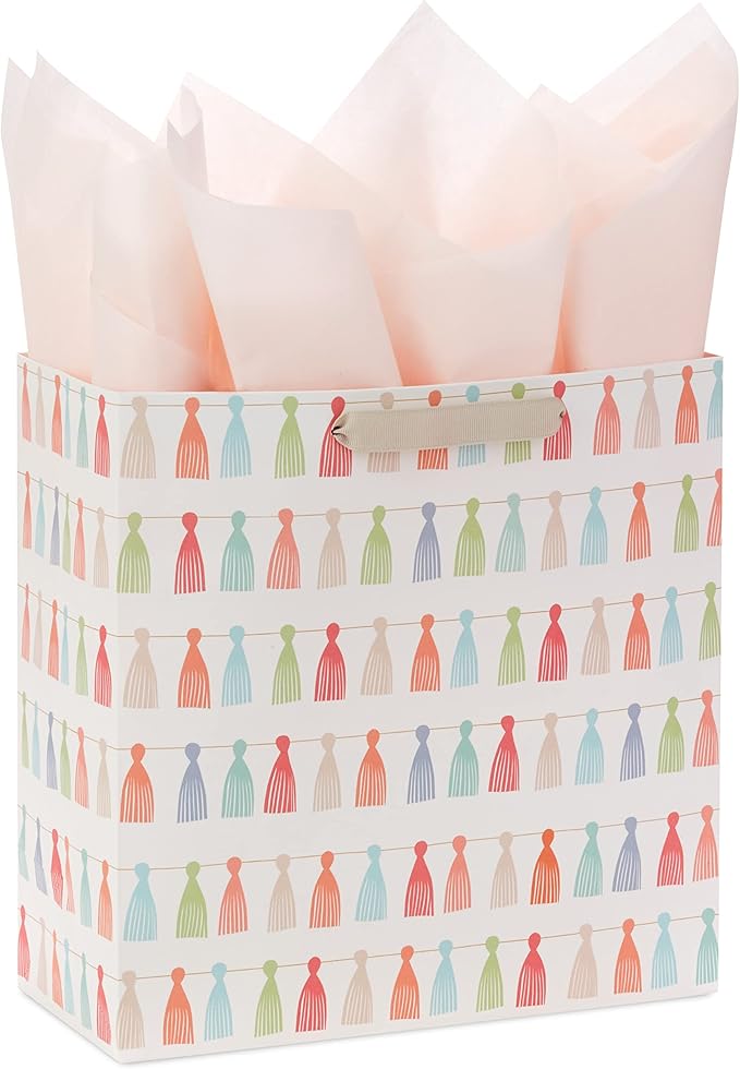 Hallmark Signature Studio 10" Large Gift Bag with Tissue Paper (Rainbow Tassels) for Birthdays, Promotions, Graduations, B...