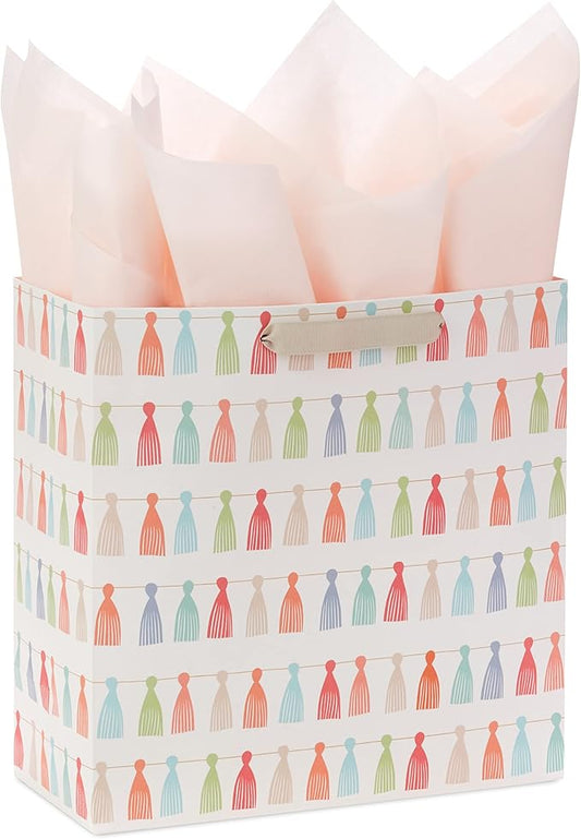 Hallmark Signature Studio 10" Large Gift Bag with Tissue Paper (Rainbow Tassels) for Birthdays, Promotions, Graduations, B...