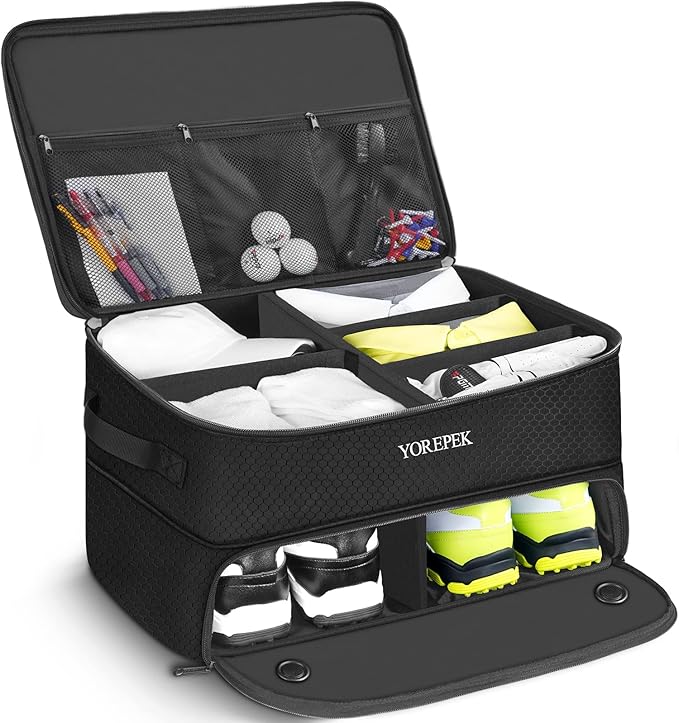 YOREPEK 2 Layer Golf Trunk Organizer, Golf Gifts for Men with Separate Ventilated Compartment for 2 Pair Shoes, Waterproof...
