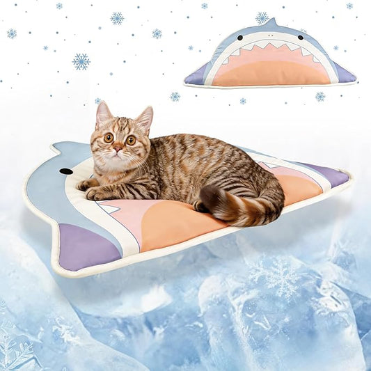 DELIFUR Cat Cooling Mat, Shark Shape, Non-Slip Cooling Pet Pad, Summer Use One Size 23.6x35.4 in, Reusable Washable for Sm...