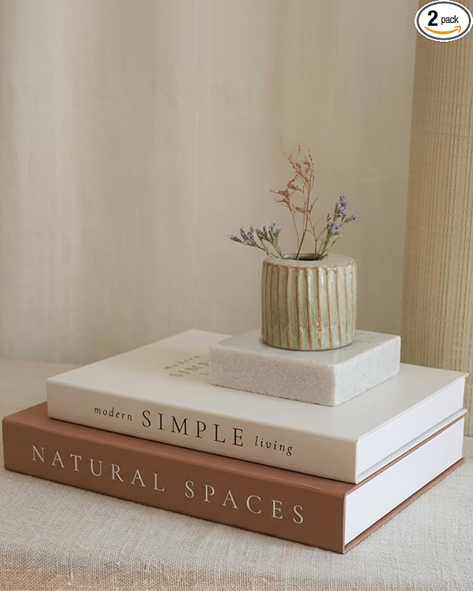 Beautiful Decorative Books - Set of 2 Boxes Enhance Your Coffee Table, Bookshelf or Mantel Shelf Decor - Aesthetic Fake/Fa...