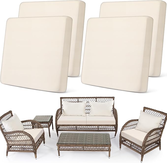 Newwiee Set of 4 Stretch Patio Cushion Covers Sofa Couch Seat Chair Slipcovers Cushion Cover Replacement Furniture Protect...