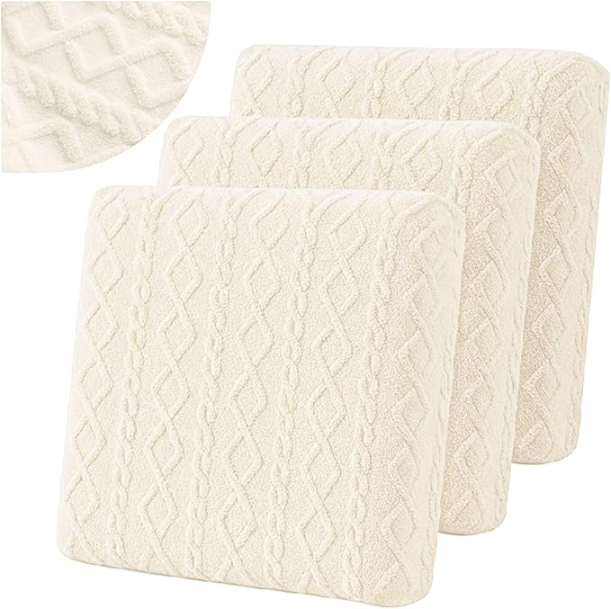 Gilprop 3 Pcs Couch Cushion Covers for Sofa Stretch Jacquard Cable Knit Seat Cover Washable Sofa Slip Covers with Elastic ...