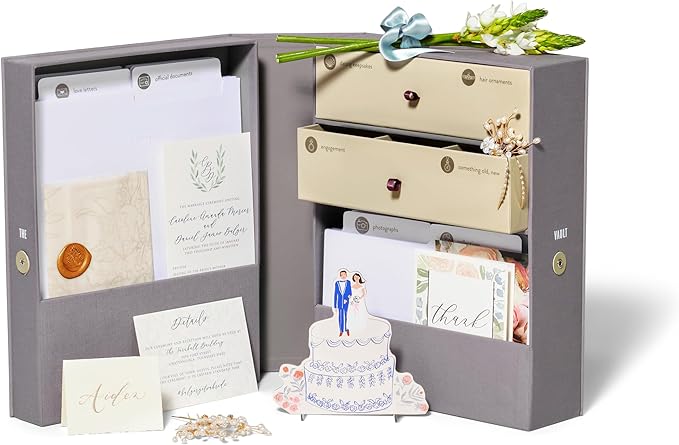 Savor Wedding Gifts Keepsake Box - Ideal Wedding Gifts for Newlyweds - Memory Storage with 52 Hand-Illustrated Labels & 10...