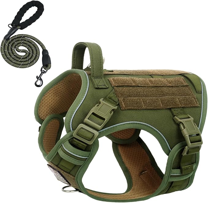 BUMBIN Tactical Dog Harness with Laesh Set，No-Pull Service Fit Smart Dog Vest with Hook & Loop Panels,Adjustable Dog Vest ...