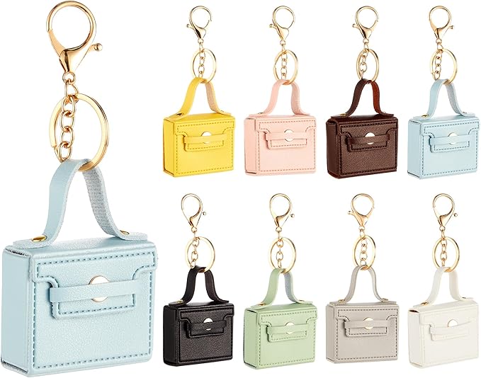 gisgfim 8pcs Mini Purse Backpack Keychain Coin Purse Keychain Mini tote Pendents PU Leather Lipstick Bag Card Holder Data ...