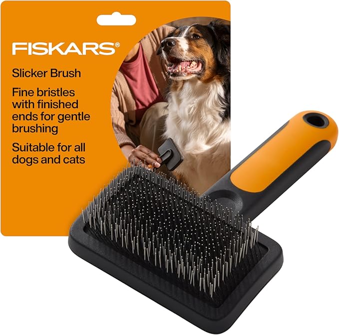 Fiskars Pet, Cat and Dog Brush, Fine Bristles & SoftGrip Handle for Gentle Grooming and Deshedding, Cat and Dog Supplies, ...